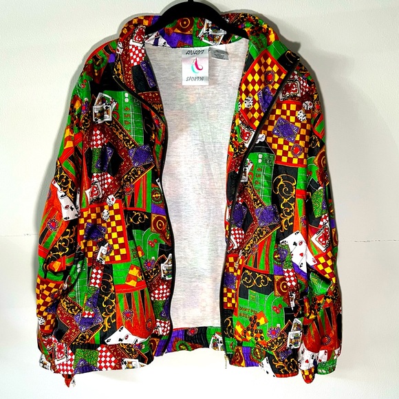Vintage 80’s Avait Sportif Casino Print Zip Up Windbreaker w/ Crown Royal Patch - Picture 9 of 10
